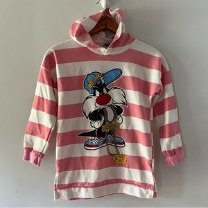 Vintage Kids Looney Tunes Sylvester Moschino Hoodie, Sz 9-10, stripe Warner Bros